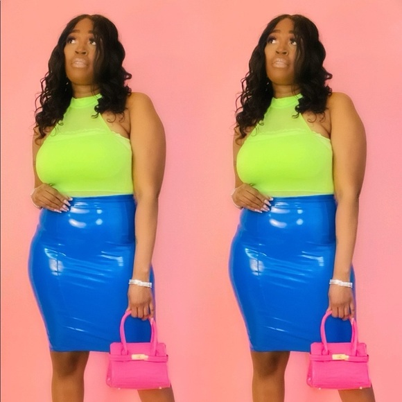 J. ELISE BOUTIQUE NEW TRENDY Sleeveless Neon Green Halter Mesh Bodysuit - Picture 2 of 4